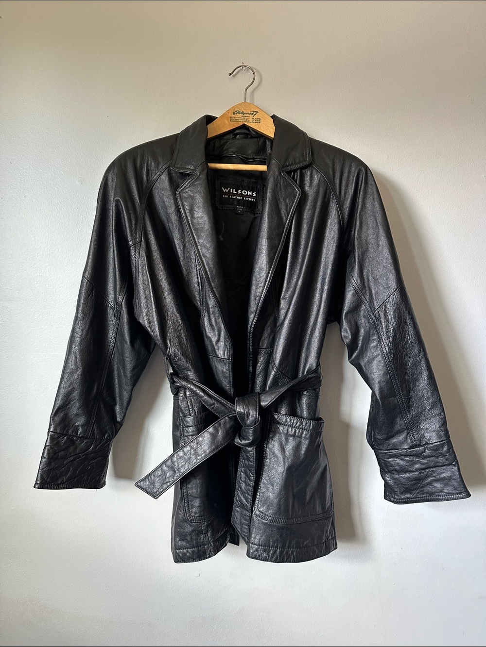 Wilsons Black Leather Belted Jacket Women's Size M